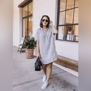 Grayson artist linen shirt dress, size 01 (XS) in blue heather